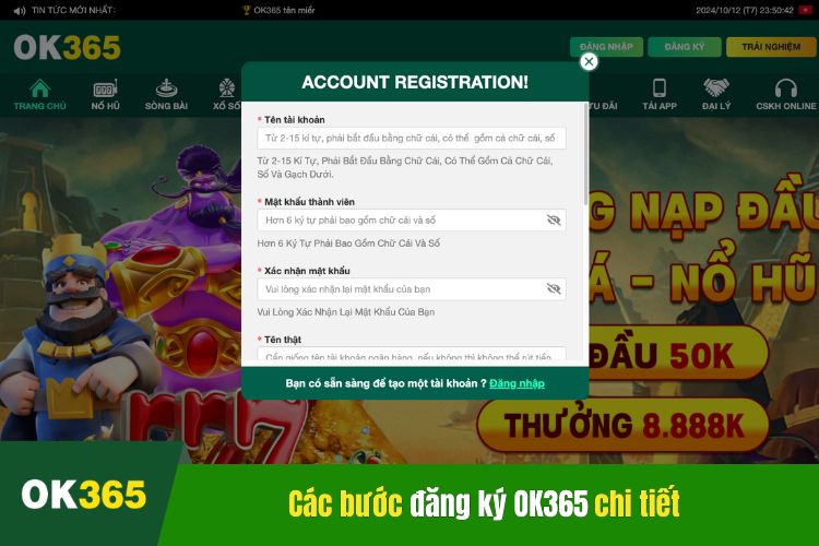 Tham khảo các bước thực hiện đăng ký OK365 chi tiết