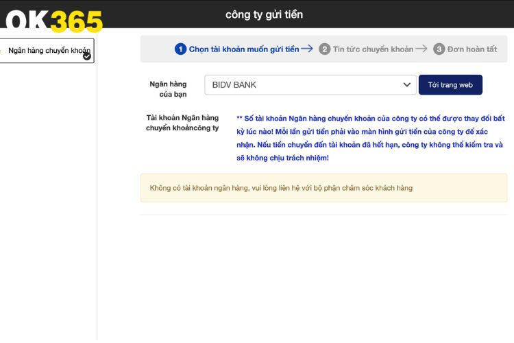 Lựa chọn ngân hàng mà bạn muốn giao dịch nạp tiền OK365