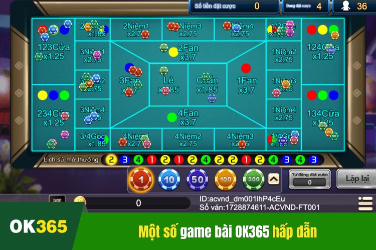 Một số game bài OK365 hấp dẫn dành cho cược thủ