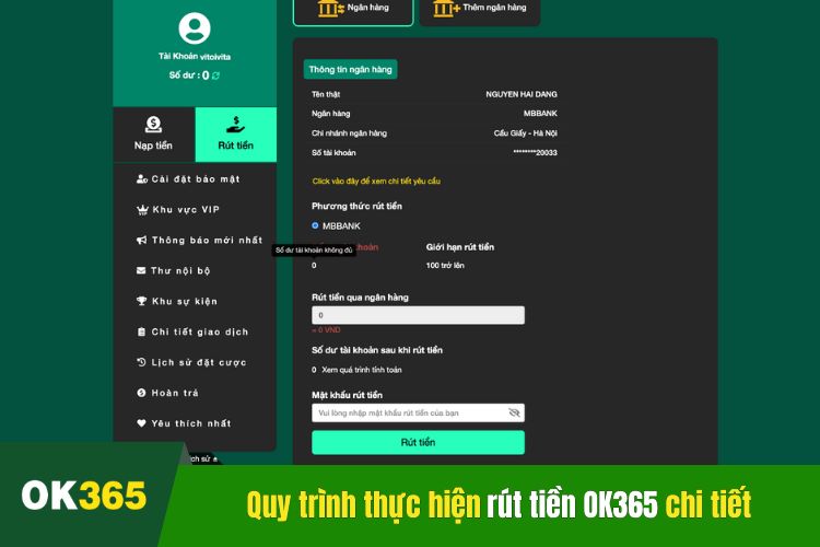 Tham khảo quy trình thực hiện rút tiền OK365 chi tiết